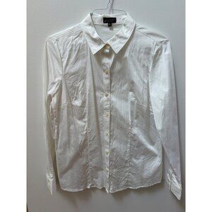 The Limited Womens Essential White Button-Up Shirt Large 97% Cotton 3% Spandex